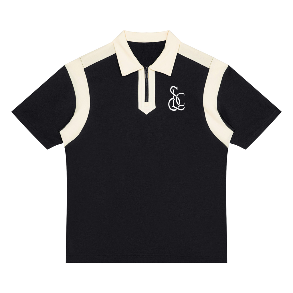 Yacht Club Luxury Unisex Color Block Quarter Zip Polo Shirt — front view, color-block contrast collar, luxury streetwear