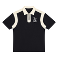 Yacht Club Luxury Unisex Color Block Quarter Zip Polo Shirt — front view, color-block contrast collar, luxury streetwear