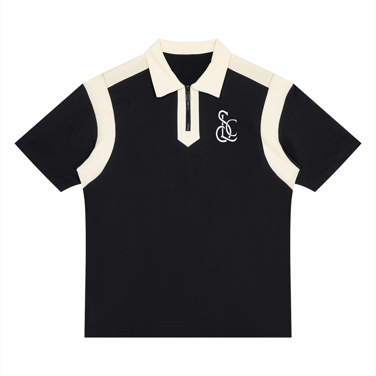 Yacht Club Luxury Unisex Color Block Quarter Zip Polo Shirt — front view, color-block contrast collar, luxury streetwear