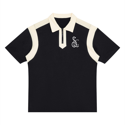 Yacht Club Luxury Unisex Color Block Quarter Zip Polo Shirt — front view, color-block contrast collar, luxury streetwear