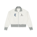 Yacht Club Luxury Striped Rib Collar Zip Jacket — front view, striped rib collar detail, coastal varsity streetwear outerwear