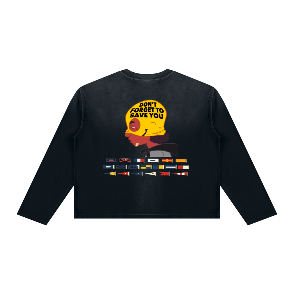 Yacht Club Luxury Unisex Sunfade Boxy Long Sleeve T-Shirt — back view, boxy fit, heavyweight 100% cotton coastal fashion