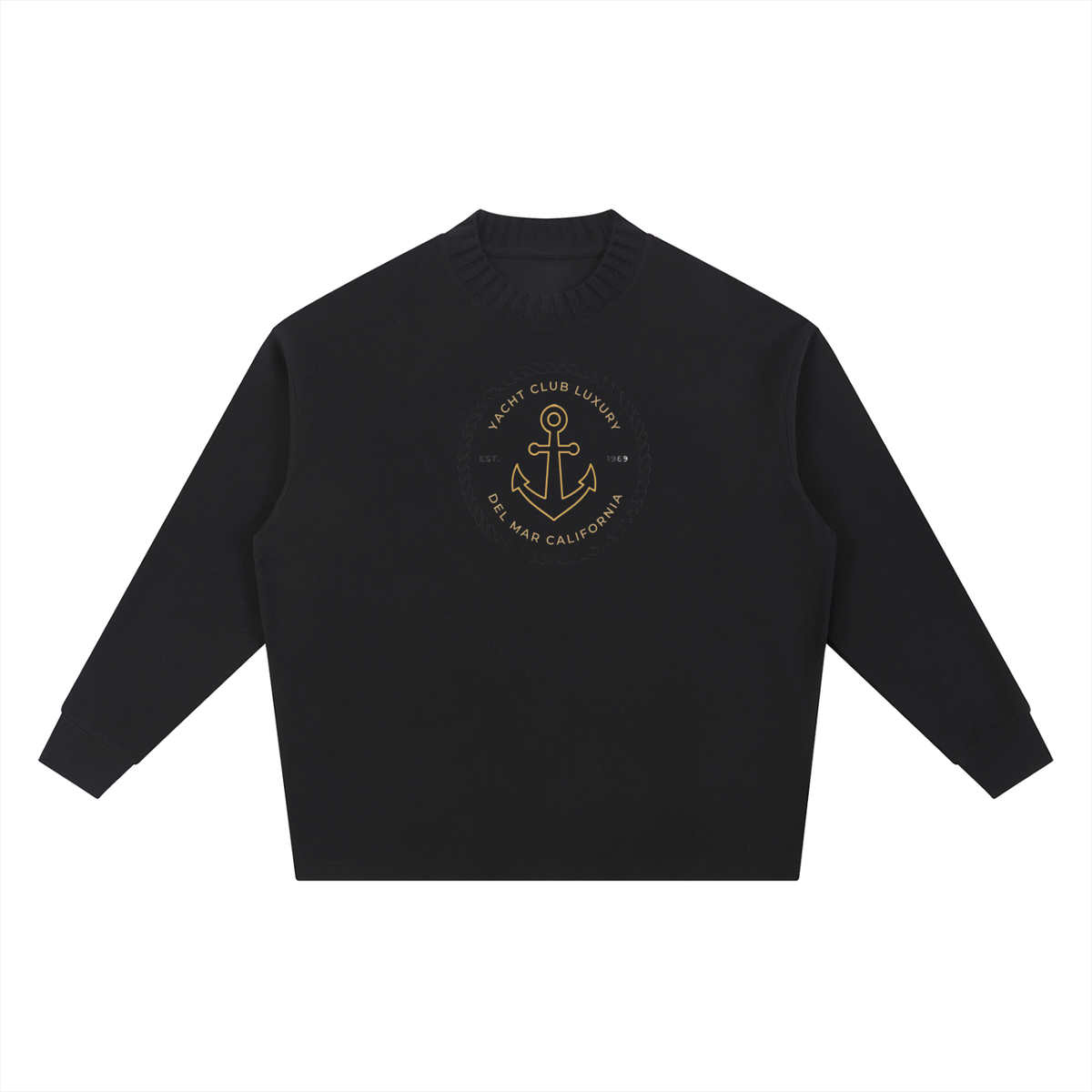 Yacht Club Luxury Knitted Oversize Sweatshirt — styled shot, modern tastemaker aesthetic, luxury streetwear knitwear