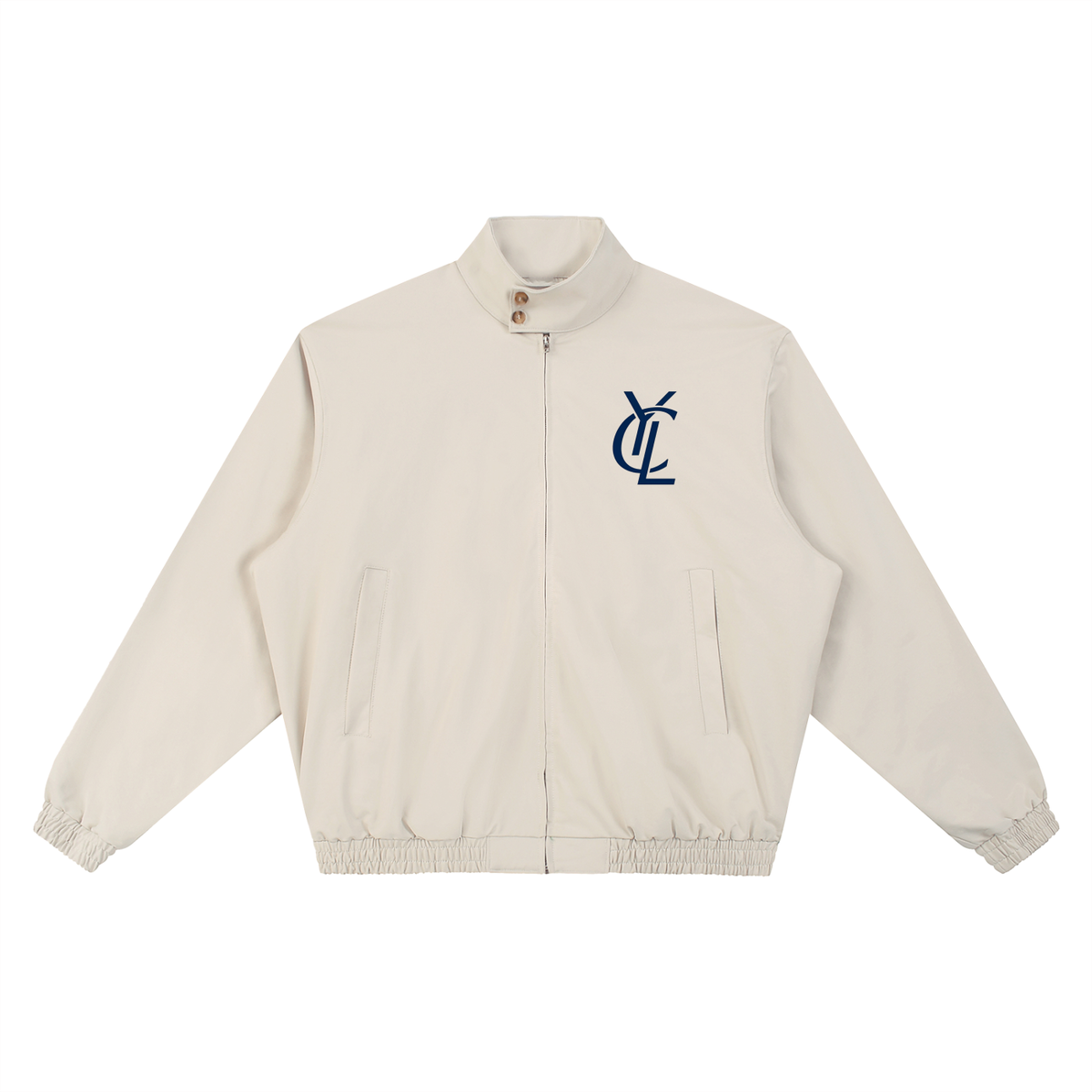 Yacht Club Luxury Stand Collar Bomber Jacket — front view, stand collar construction, nautical heritage luxury streetwear
