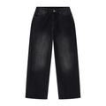 Yacht Club Luxury Washed Black Baggy Jeans — front view, wide-leg vintage fade, retro varsity luxury streetwear denim