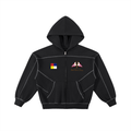 Yacht Club Luxury Contrast-Stitched Boxy Fleece Zip Hoodie — front view, contrast stitching detail, nautical luxury streetwear