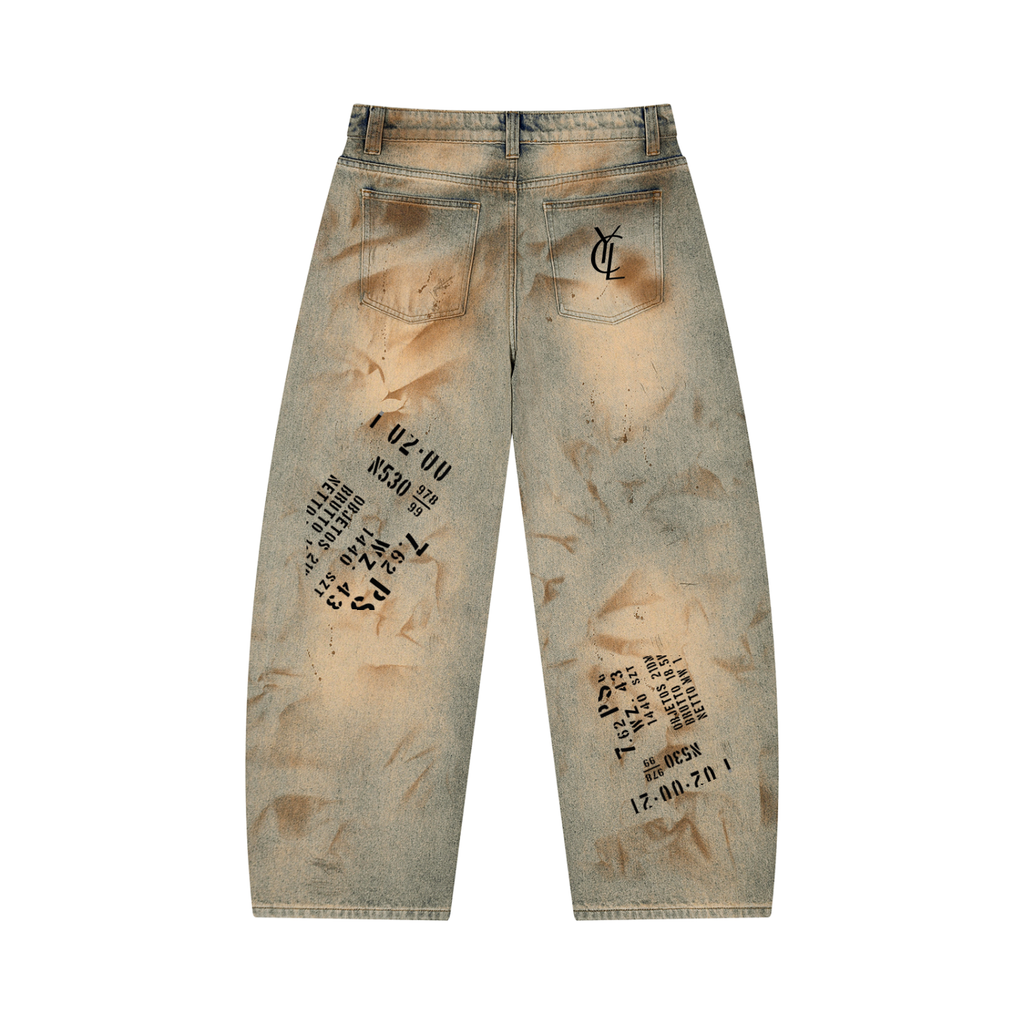 Yacht Club Luxury Men's Vintage Wash Barrel Leg Jeans — back view, vintage wash finish, premium 80% cotton luxury denim