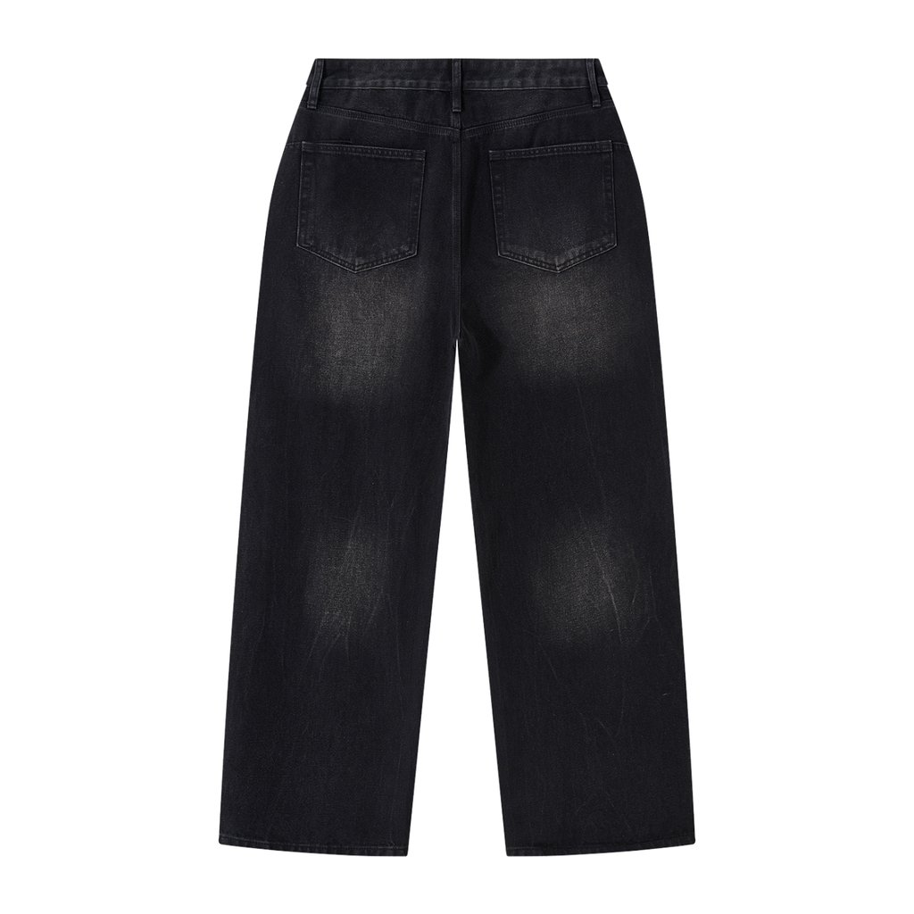 Yacht Club Luxury Washed Black Baggy Jeans — back view, oversized fit, premium structured black denim coastal fashion