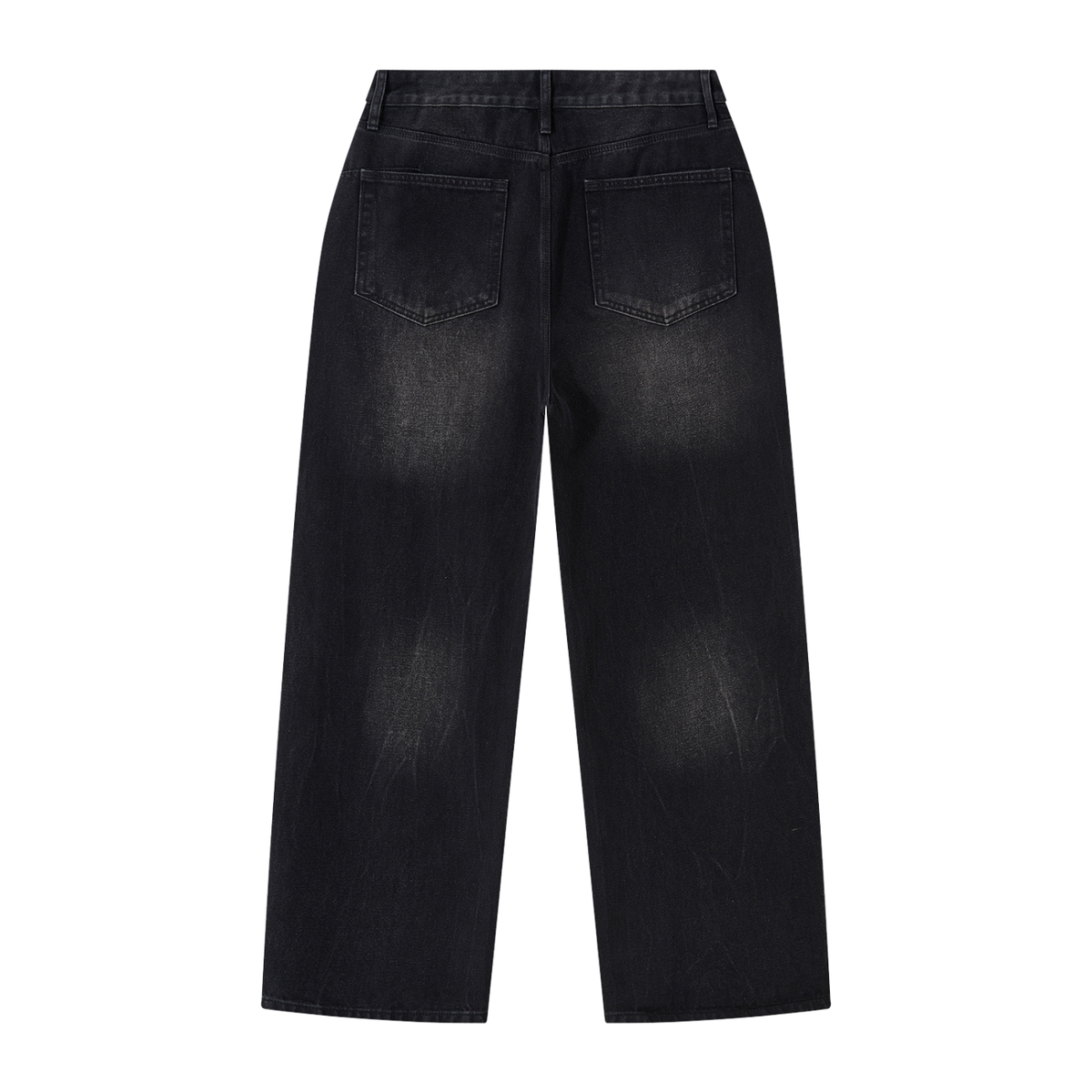 Yacht Club Luxury Washed Black Baggy Jeans — back view, oversized fit, premium structured black denim coastal fashion