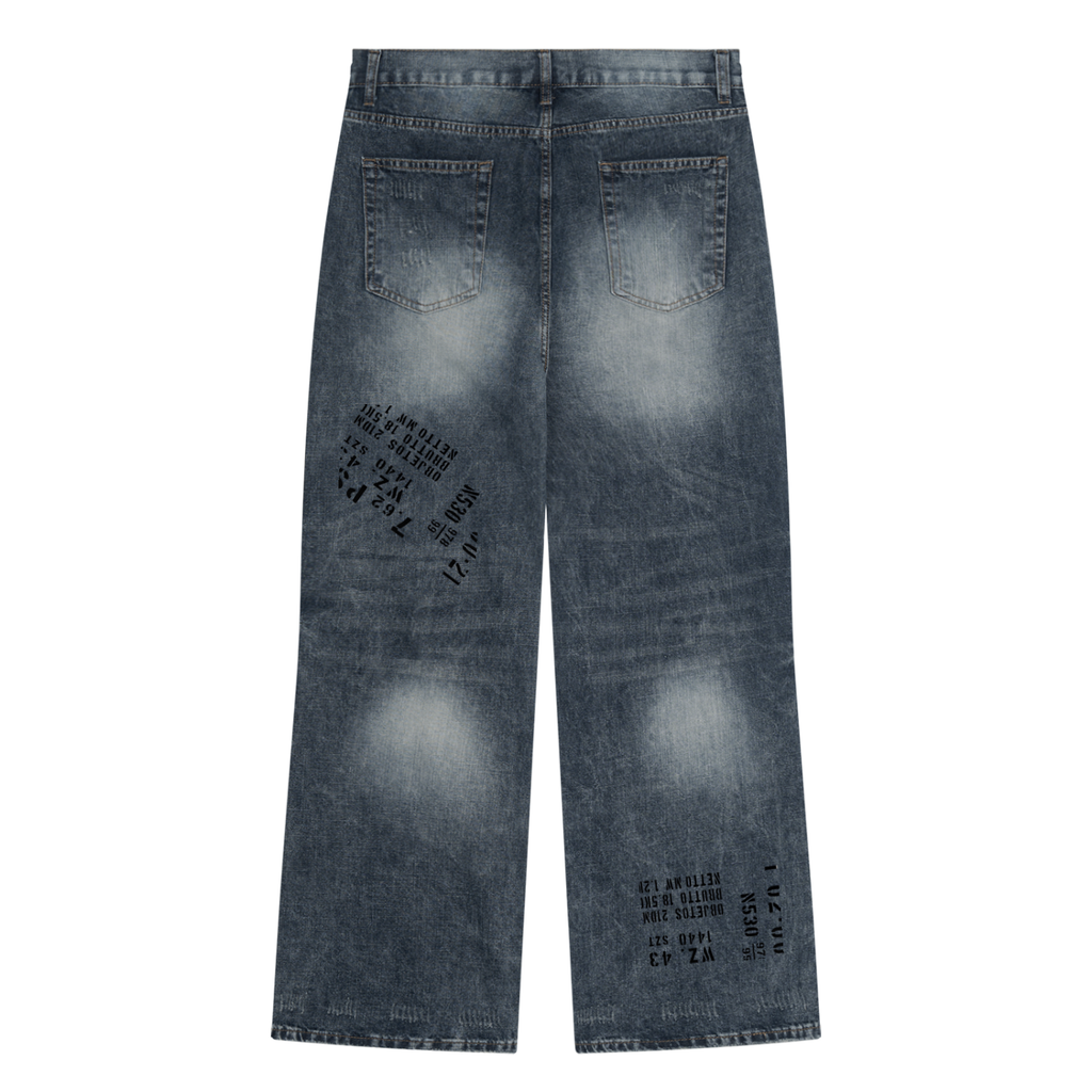 Yacht Club Luxury Men's Vintage Wash Straight Leg Jeans — back view, premium straight-leg fit, retro varsity luxury clothing