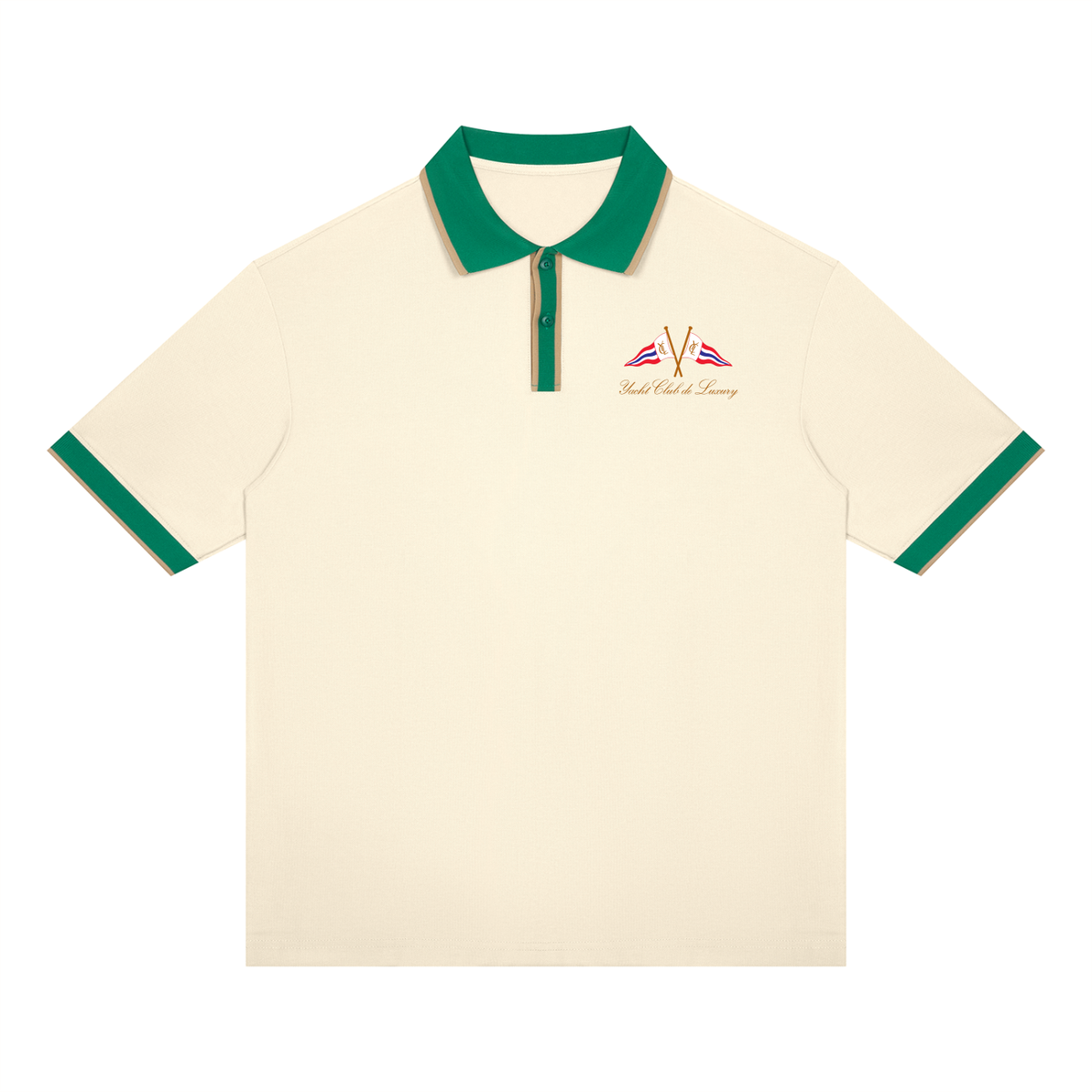 Yacht Club Luxury Color Block Polo — styled shot, retro varsity aesthetic, premium unisex polo