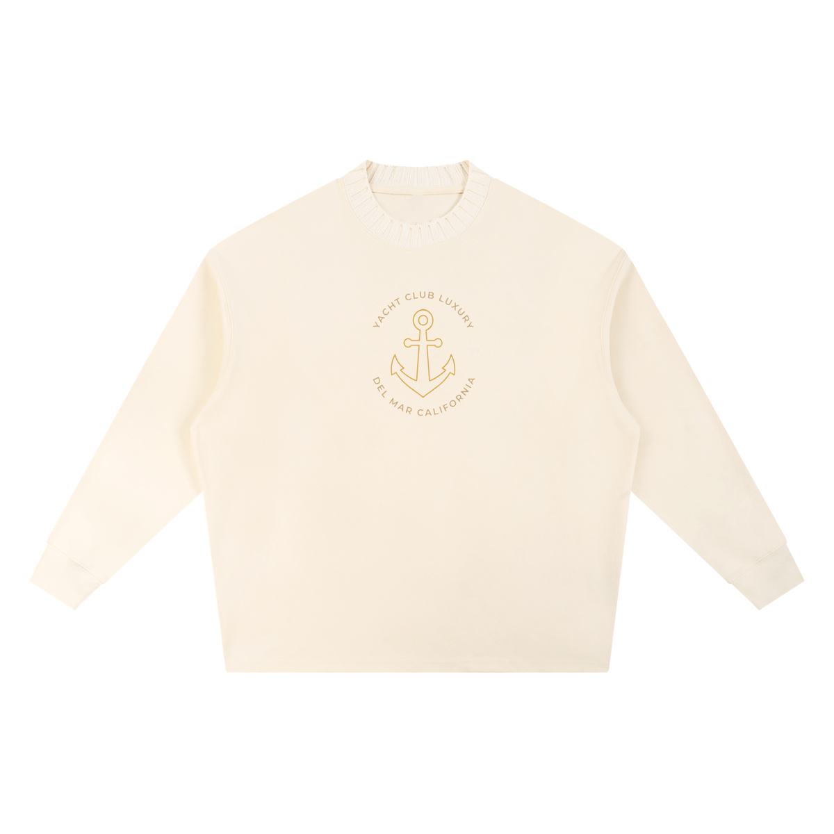Yacht Club Luxury Knitted Round Neck Oversize Sweatshirt — front view, heavyweight knit construction, coastal luxury streetwear