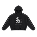 Yacht Club Luxury Unisex Boxy Piping Fleece Hoodie — front view, contrast piping detail, retro varsity luxury streetwear