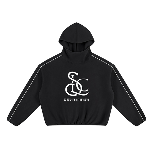 Yacht Club Luxury Unisex Boxy Piping Fleece Hoodie — front view, contrast piping detail, retro varsity luxury streetwear