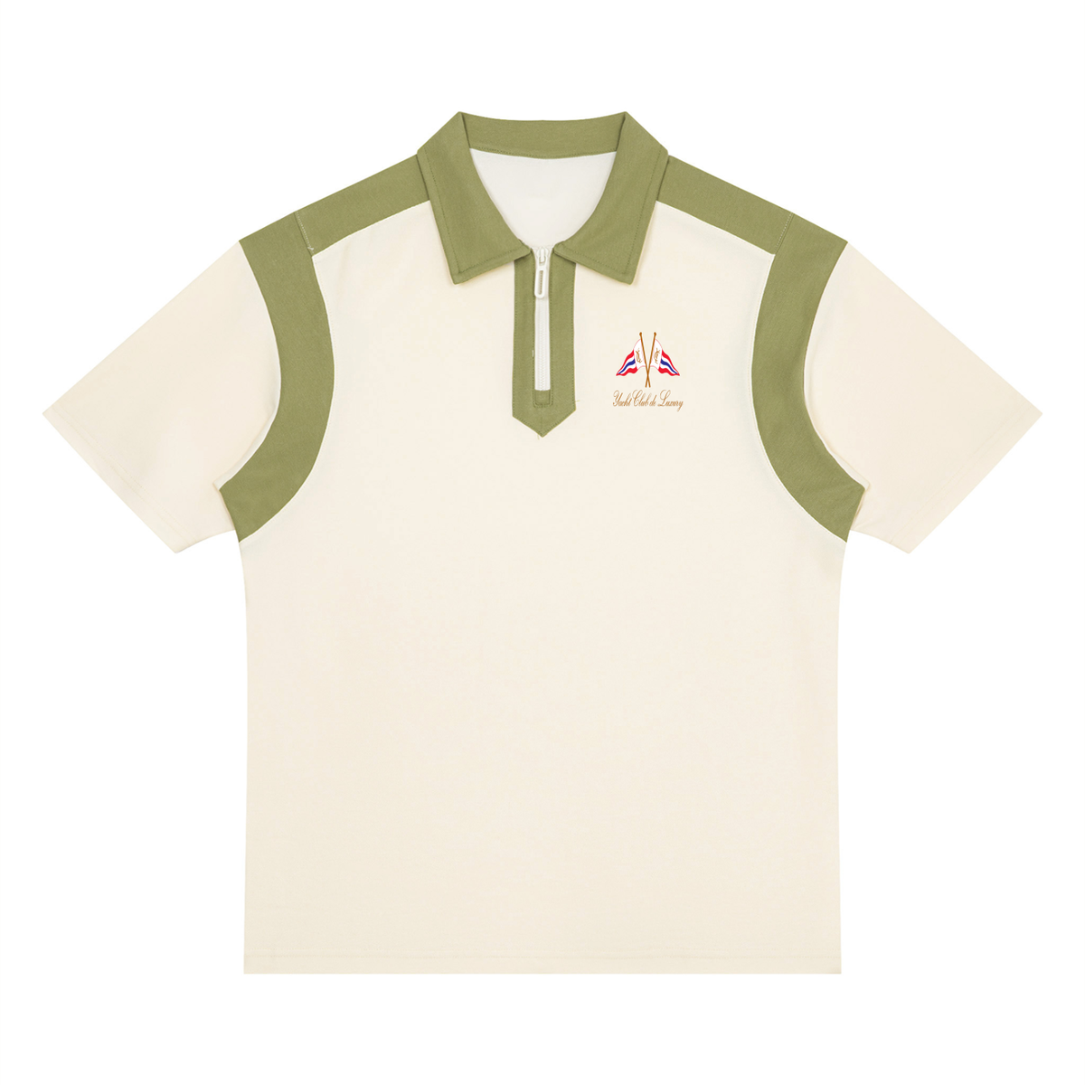 Yacht Club Luxury Unisex Color Block Quarter-Zip Polo — front view, contrast color-blocking, retro varsity luxury streetwear
