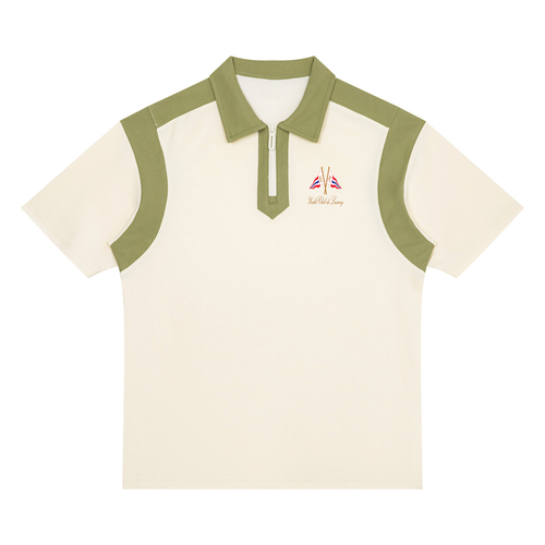 Yacht Club Luxury Unisex Color Block Quarter-Zip Polo — front view, contrast color-blocking, retro varsity luxury streetwear