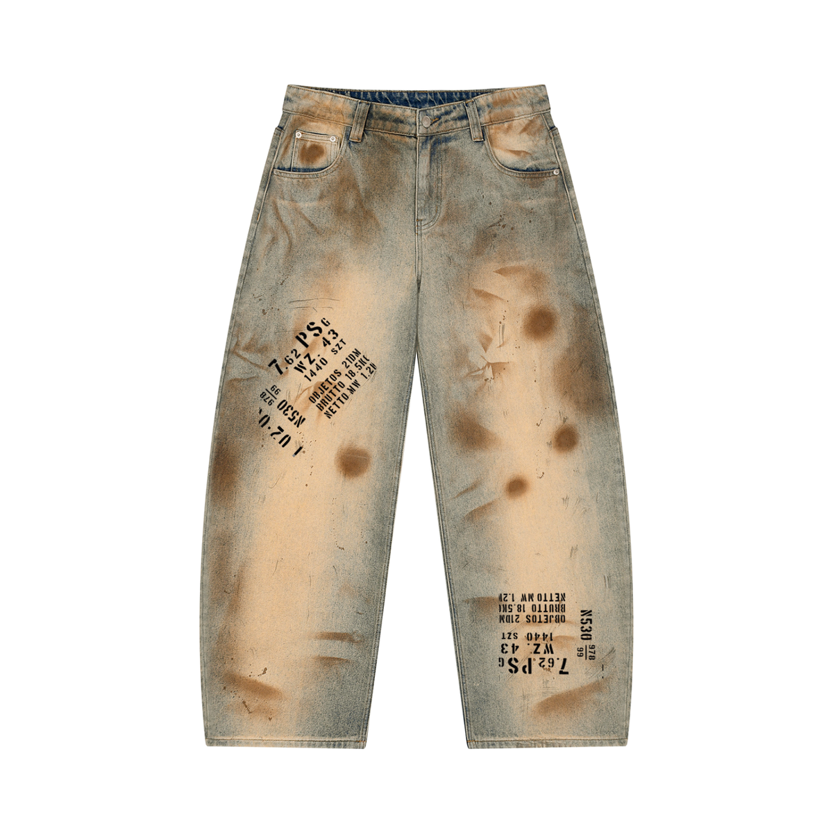 Yacht Club Luxury Men's Vintage Wash Barrel Leg Jeans — front view, hand-distressed denim, retro varsity old money aesthetic