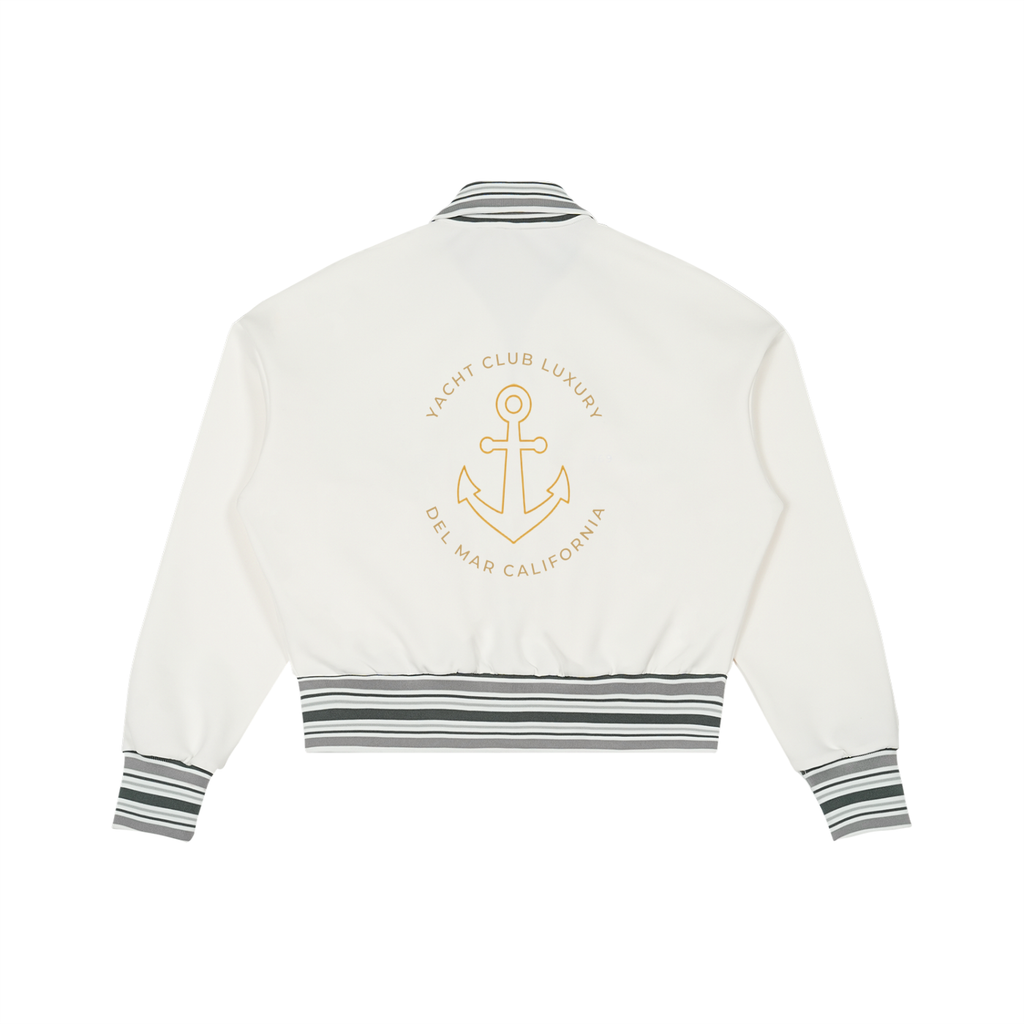 Yacht Club Luxury Striped Rib Collar Zip Jacket — back view, premium fleece construction, unisex luxury zip jacket