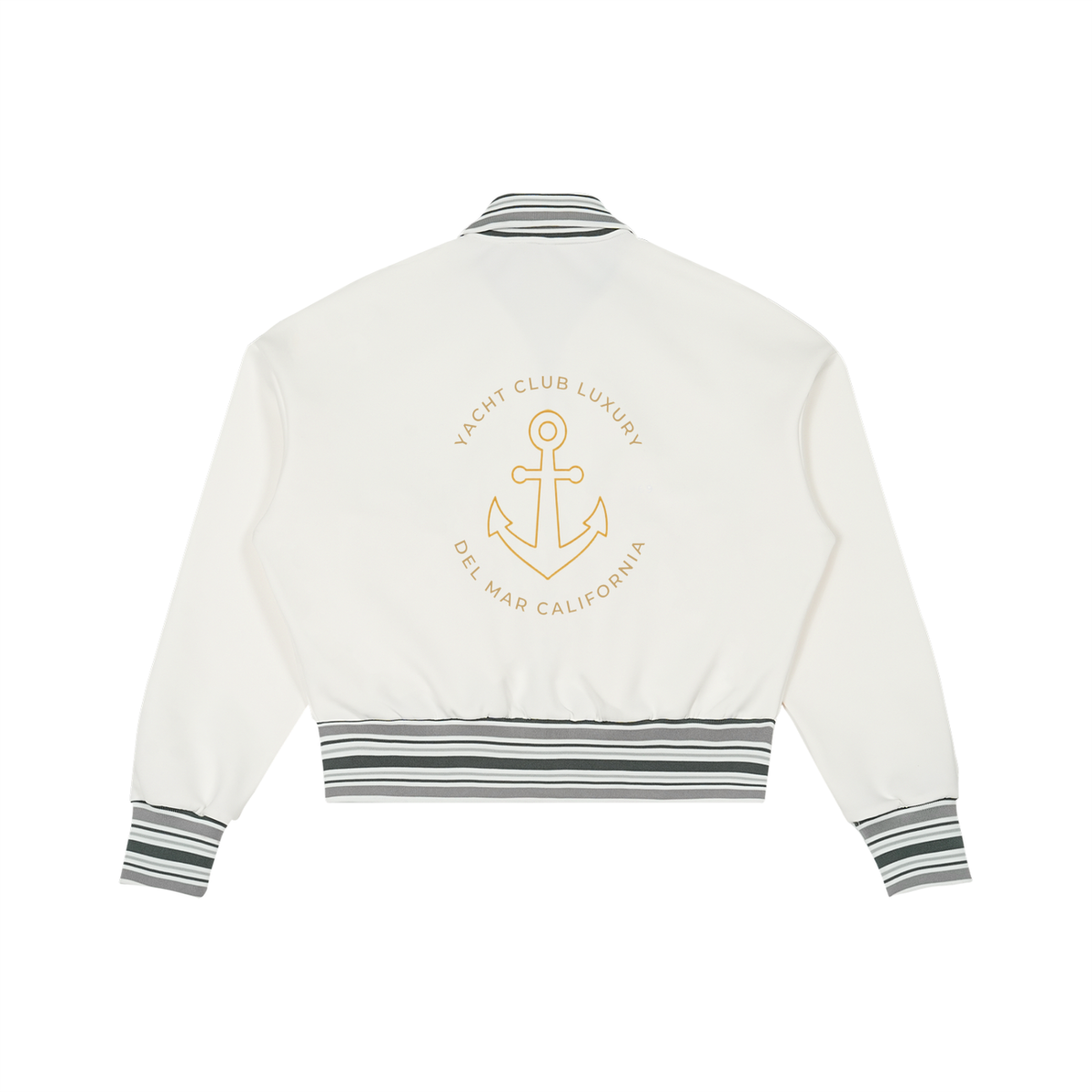 Yacht Club Luxury Striped Rib Collar Zip Jacket — back view, premium fleece construction, unisex luxury zip jacket