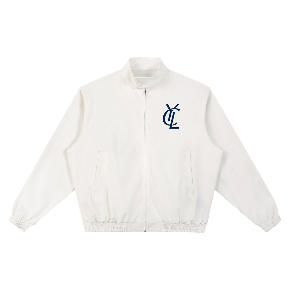 Yacht Club Luxury Stand Collar Bomber Jacket — styled shot, retro varsity aesthetic, luxury bomber jacket