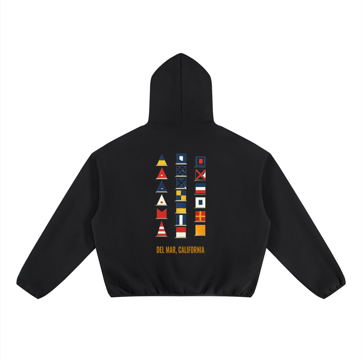 Yacht Club Luxury Unisex Boxy Piping Fleece Hoodie — back view, contrast piping construction, premium heavyweight fleece