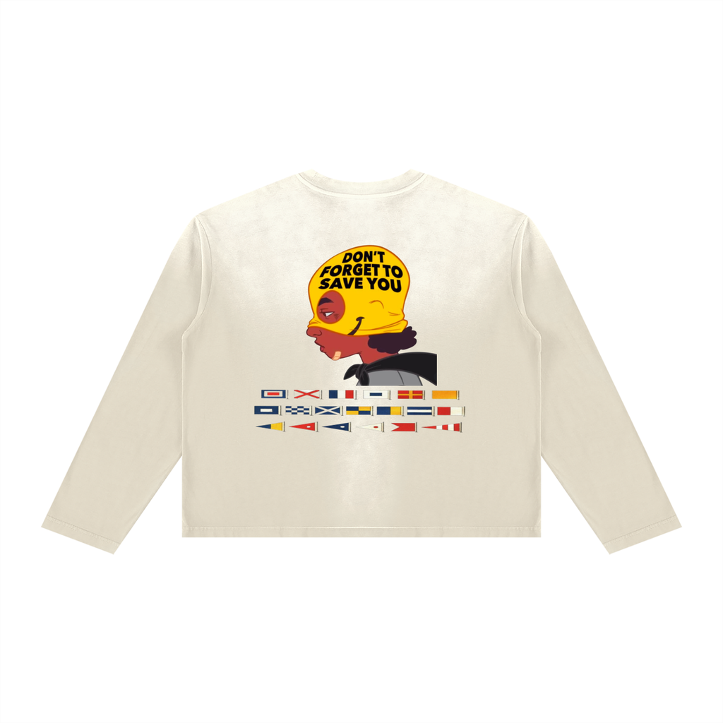 Yacht Club Luxury Sunfade Long Sleeve Tee — detail shot, graphic print, retro varsity luxury clothing