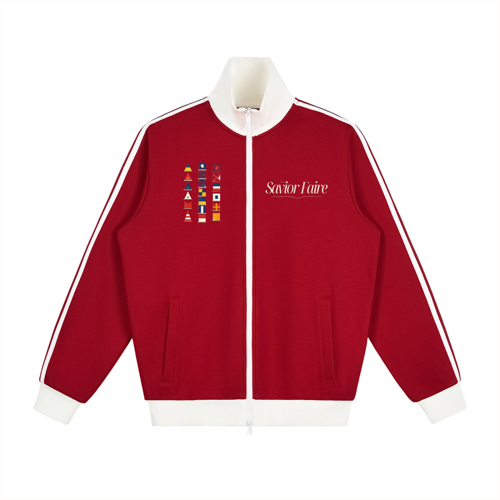 Yacht Club Luxury Side Stripe Track Jacket — styled shot, varsity aesthetic, unisex luxury fleece outerwear
